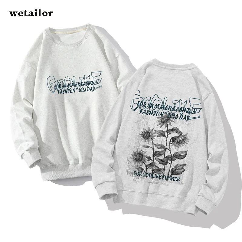 

2022 Spring Autumn Korean Loose Casual Sweatshirts Harajuku Women Men Flower Printed Pullovers Hoodies