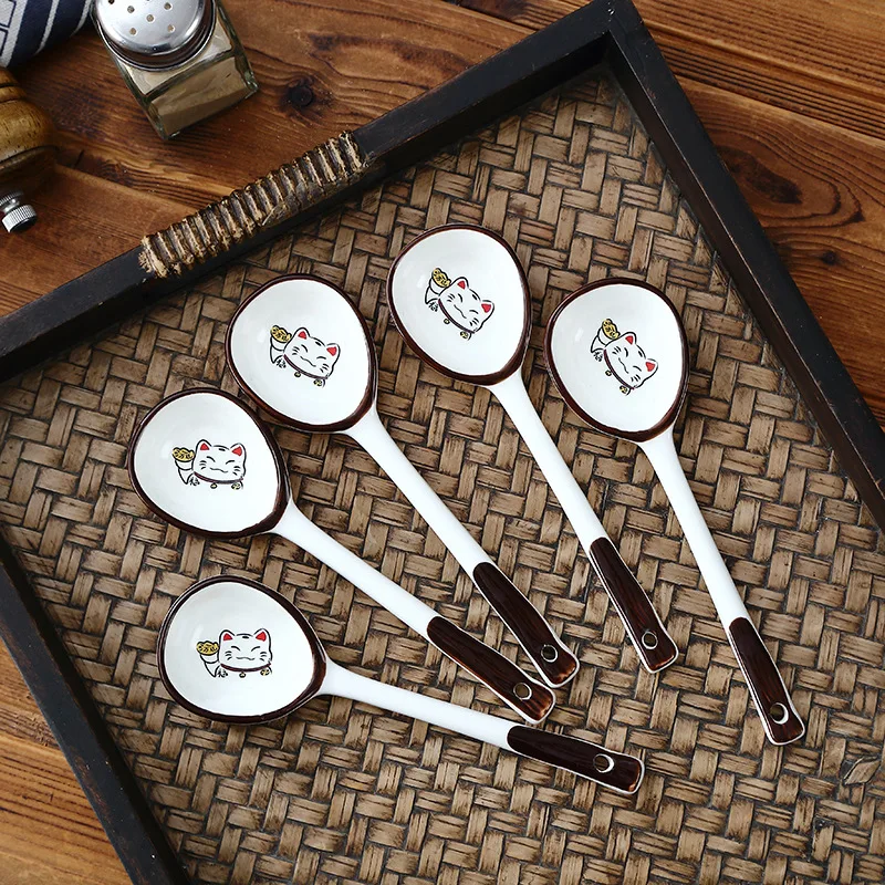 Японская керамическая ложка бытовой суп десерт искусственная ручная роспись