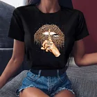 Летняя модная футболка с принтом губ и леопардовой расцветки, новинка 2022, женские топы, базовые черные футболки с круглым вырезом, смешная футболка для девочек с поцелующимися леопардовыми губами