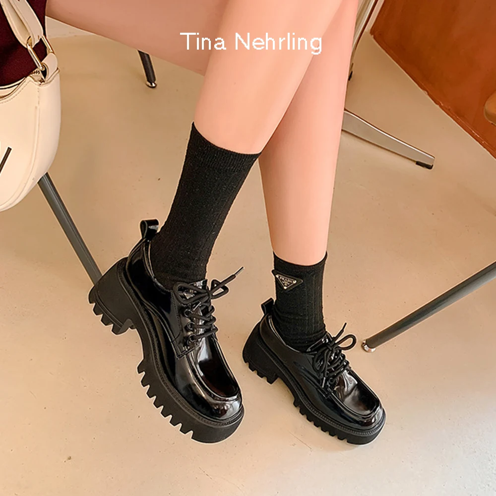 

TinaNehrling Spring Autumn Academy Style Single Shoes Lace up Thick Sole Leather Shoes Women's Casual Genuine Leather Lefu Shoes