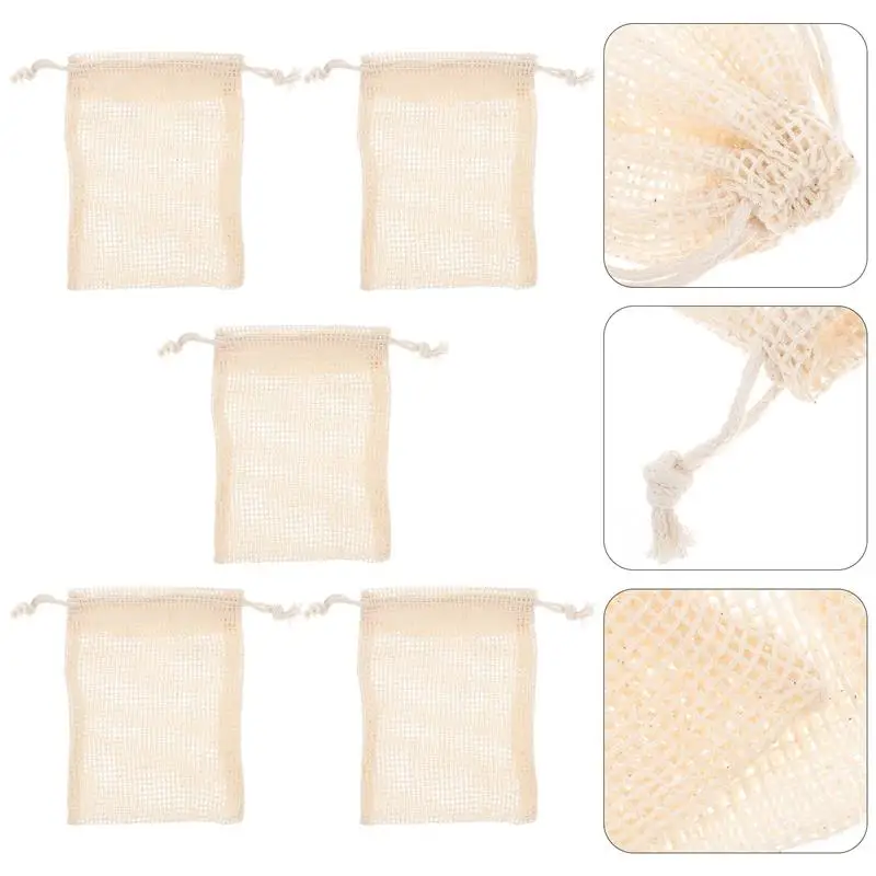 

5pcs Cottton And Linen Bathing Soap Bags Reusable Soap Saver Bag Bath Shower Travel Foaming Mesh Net Random Color