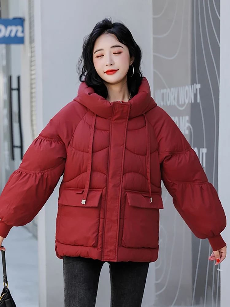 Winter Oversized Black Bubble Coats Women 2022 Fashion Zipper Scarf Collar Puffer Short Jackets High Street Outwear Casual Parka