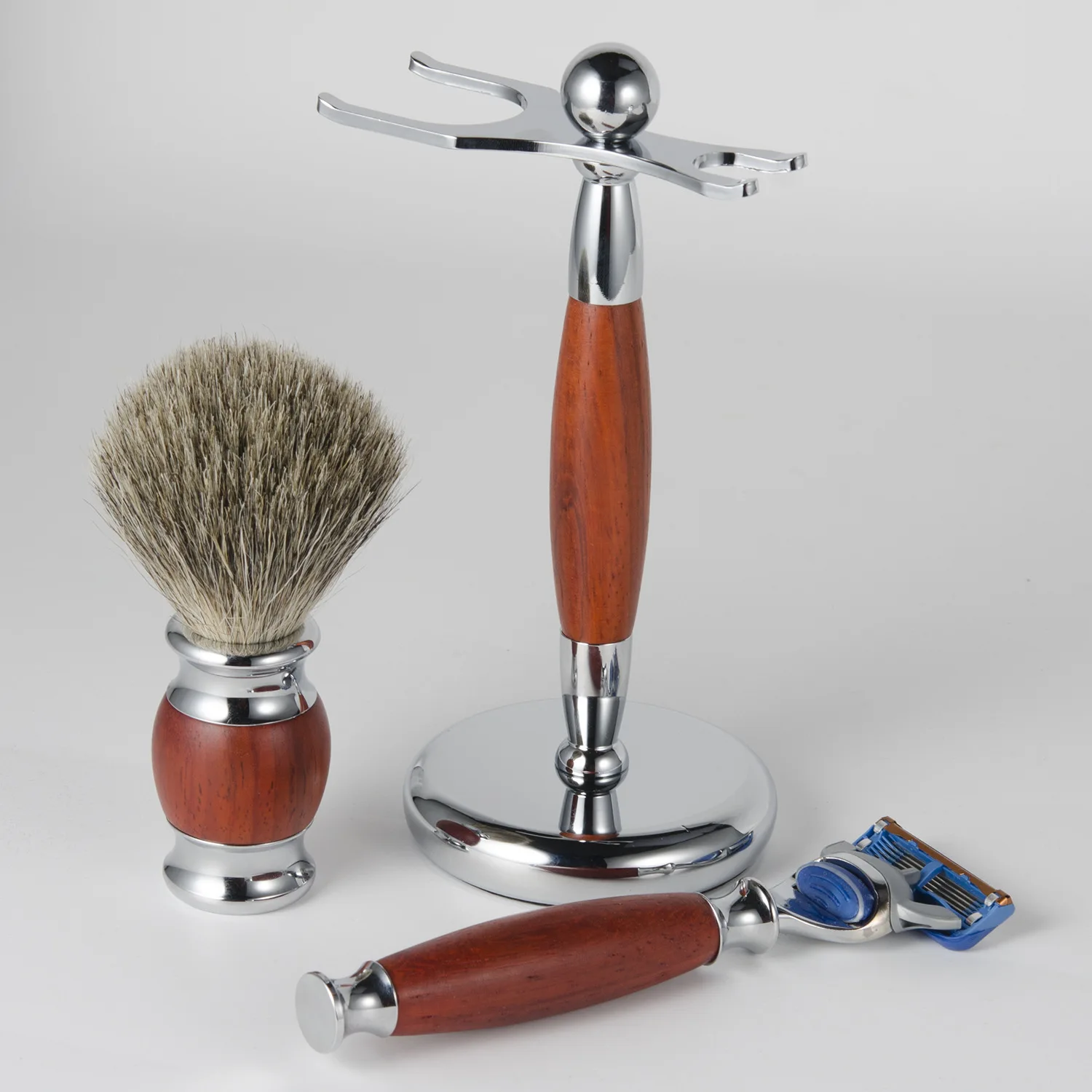 

Роскошная бритва из грушевидной древесины, Классическая Безопасная бритва с 5 краями для мужчин, ручная бритва, мягкая Бритва для бороды и бритвенная стойка