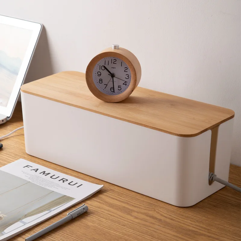 

Cable Storage Box Wooden Power Line Wire Management Organizer Anti-Dust Power Strip Case Charger Socket Network Line Storage Bin