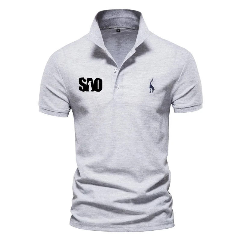 

Top Quality Business Solid Color Men's T-Shirt SAO Sword Art Online Anime character logo print fawn embroidery Cotton men's polo