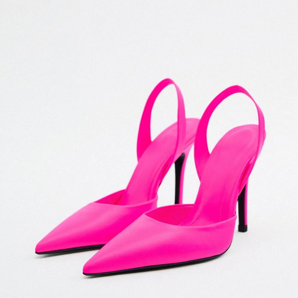 Женские босоножки из искусственной кожи на высоком каблуке с острым носком -