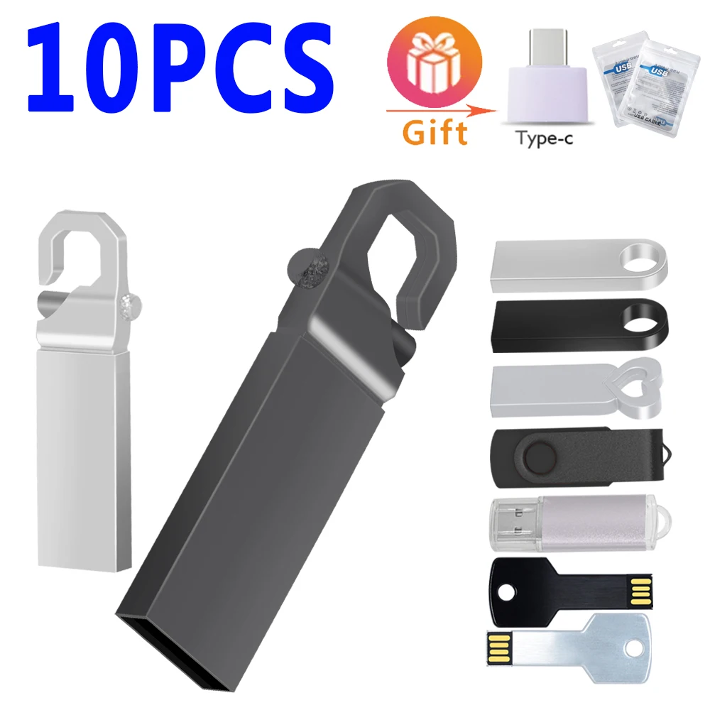 

10PCS/lot New Hi-speed Keychain USB Flash Drive 64GB Metal Pen Drives 32GB 128GB 4GB Pendrive Memory Stick Creative Custom gift