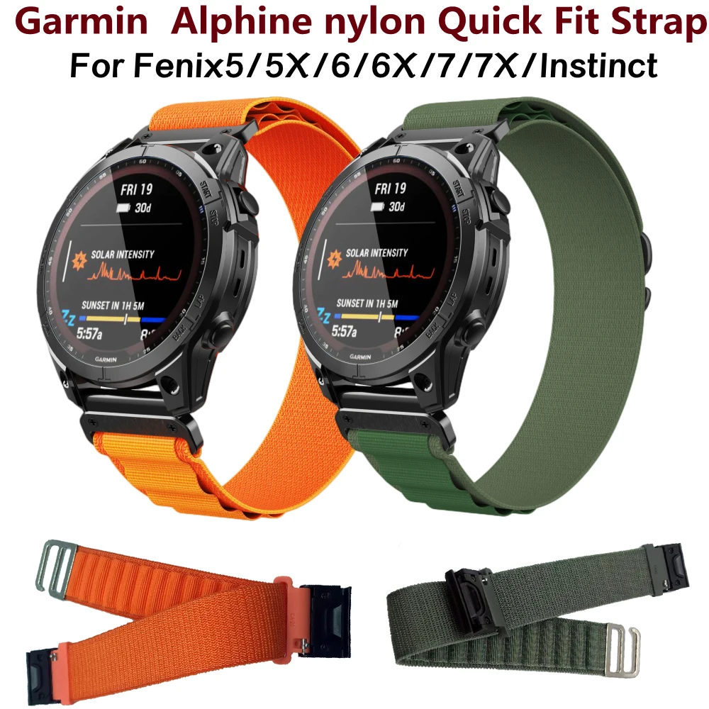 

22 26mm Garmin Alpine Nylon Easy Fit Strap Wristband For Fenix5 5Plus 6 6Pro 7 Instinct Watch Band Fenix5X 6X 7X Tactix Bracelet