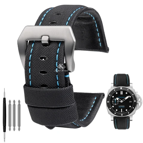 22mm 24mm 26mm de couro de textura de nylon para panerai pam01661 441 marina relógio tira preto linha azul acessórios