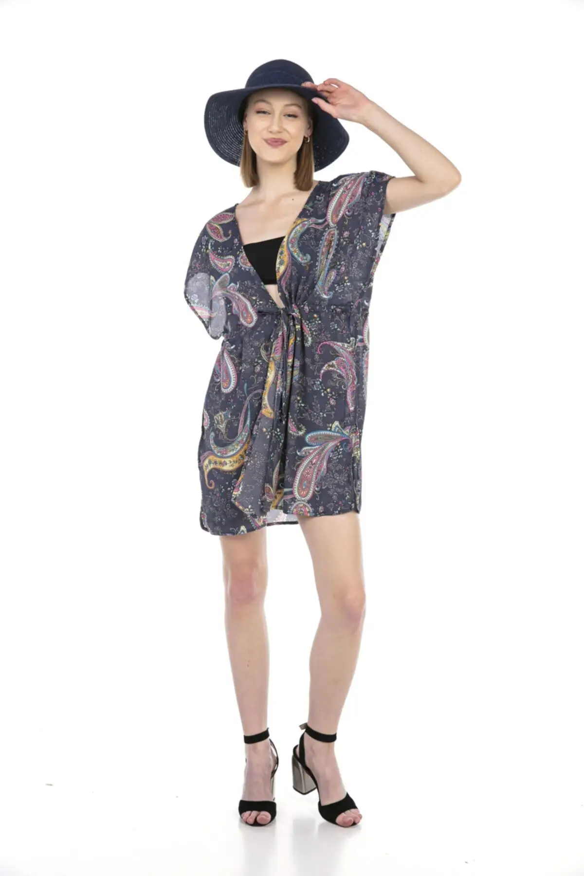 

Women's Pareo Shawl Patterned Navy Swimwear Cover Dress Sexy Tunic Suit Beachwear Female Beach Bikini Cover