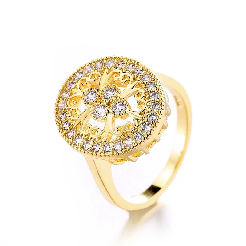 

Personality Inlaid 18k Gold Plated Ring for Women Luxury Fashion Zircon Hollow Flower Oval Wedding Ring Gift