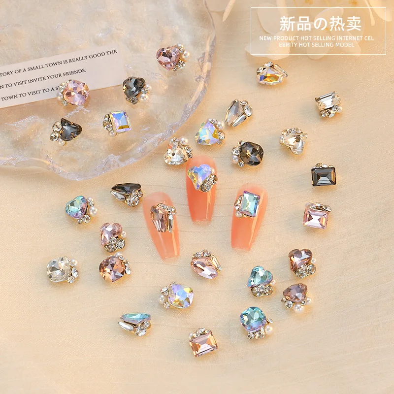 

10pcs Luxury Square Crystal Pile Nail AB Diamond Sparkling Pearl Decoration Charm Shiny Rhinestone Jewelry Manicure Accessories