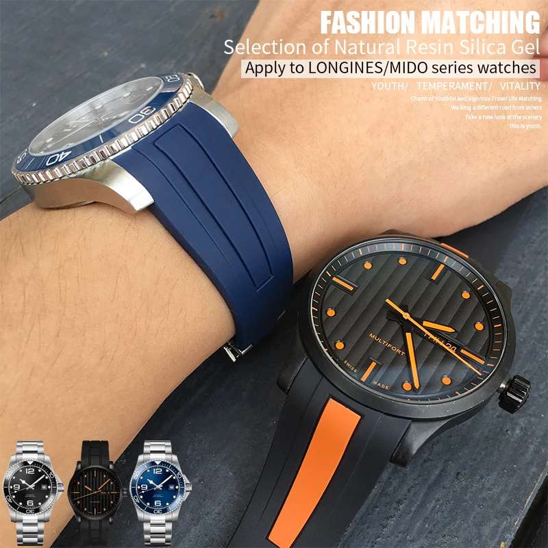 

Ремешок силиконовый для часов, резиновый браслет для Longines Conquest, Mido Multifort, omega Seamaster, аксессуары, 19 мм 20 мм 21 мм 22 мм