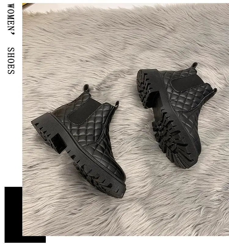 Black Beige Women's Boots Non-Slip Snow Boots Women Raise The Bottom Warm with Velvet Short Lattice Boots Platform Boots