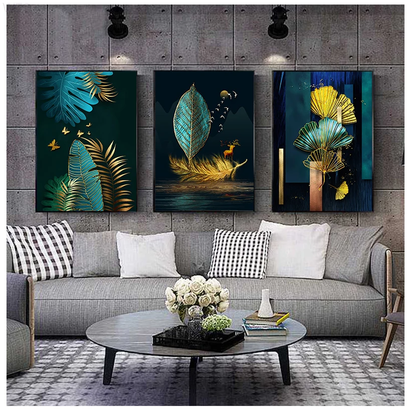 Недорогая Картина на холсте в китайском стиле зеленые и золотые