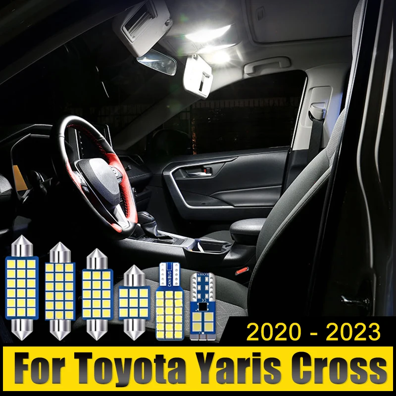 

Для Toyota Yaris Cross 2020 2021 2022 2023 13 шт. светодиодные лампы для внутреннего освещения автомобиля, лампы для багажника в зеркале для туалетного столика, лампы для номерного знака