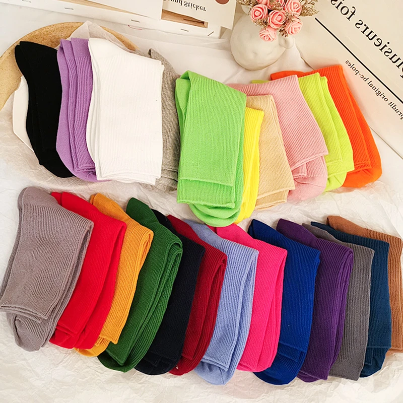 

Green Fluorescent Solid Vintage Mid Hip Hop Socks Skateboard Street Dance Girl Color Socks Summer Candy Color Cotton Women Socks