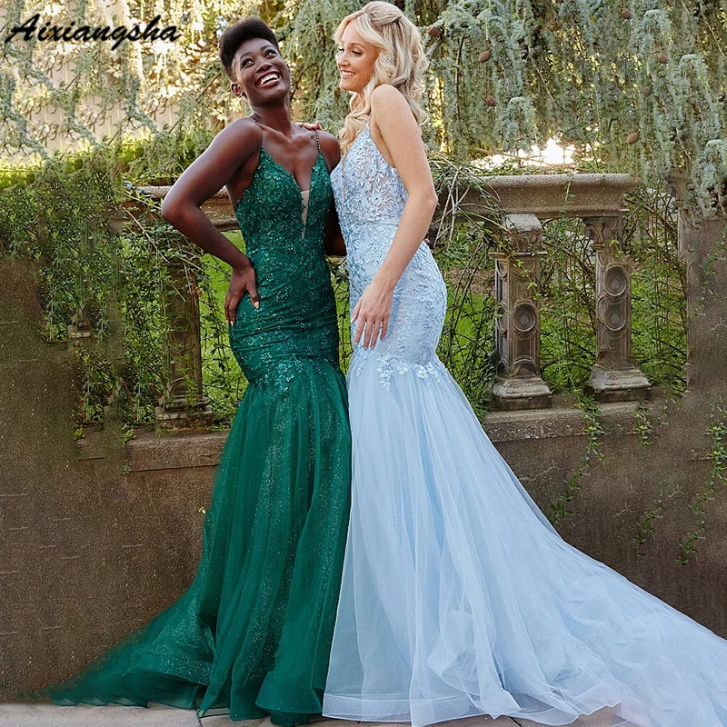 

Aixiangsha тёмно-синее платье с глубоким вырезом Русалка для выпускного вечера Очаровательное платье Русалка с V-образным вырезом на тонких бретельках без рукавов abendkleid OC 2023