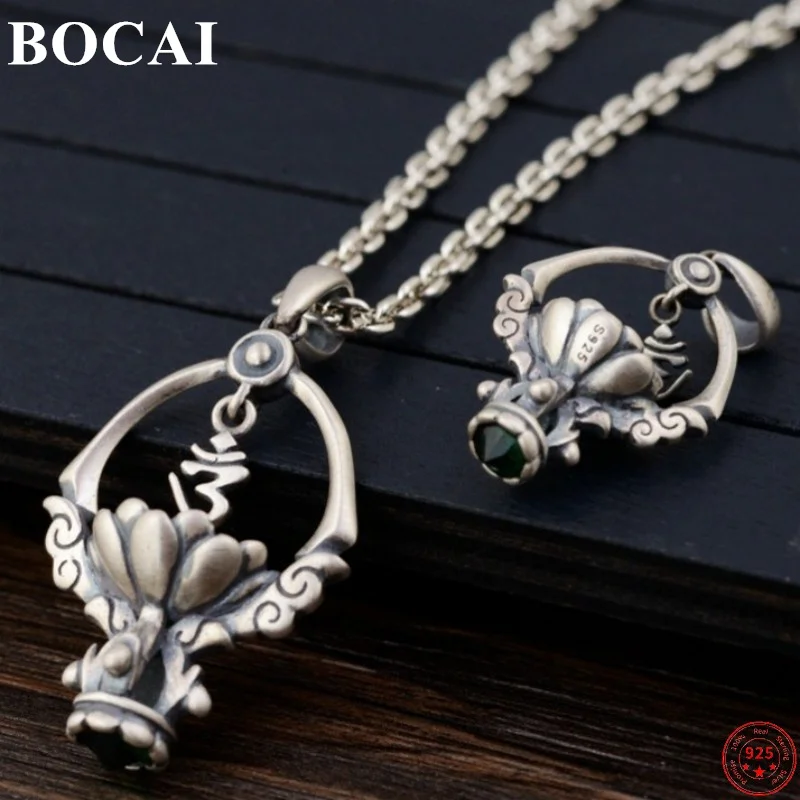 

BOCAI 100% S925 Sterling Silver Pendant Auspicious Cloud Six Character Truth Pure Argentum Lotus Lamp Amulet For Men And Women