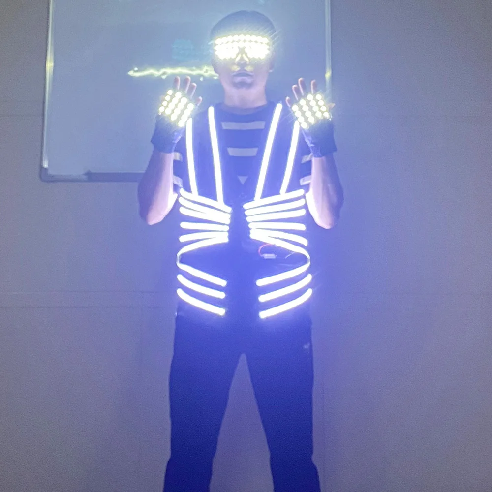 

LED light vest Glasses gloves Ballroom host light costume Magician show costume Circus Halloween LED costume jacket