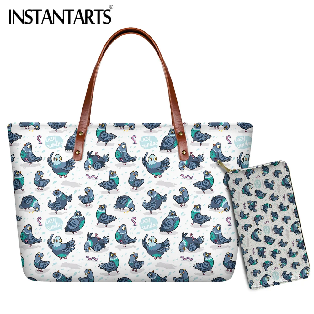 

INSTANTARTS 2pc/set Handle Bags For Females Good Quality Polka Dot Rooster Brand Design Women's Luxury Bag Beach Tote Bolsas