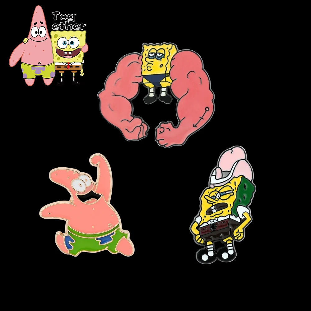 

Anime SpongeBob SquarePants Lapel Pin Cartoon Cute Patrick Star Metal Enamel Brooch for Child Backpack Accessories Toy Gift