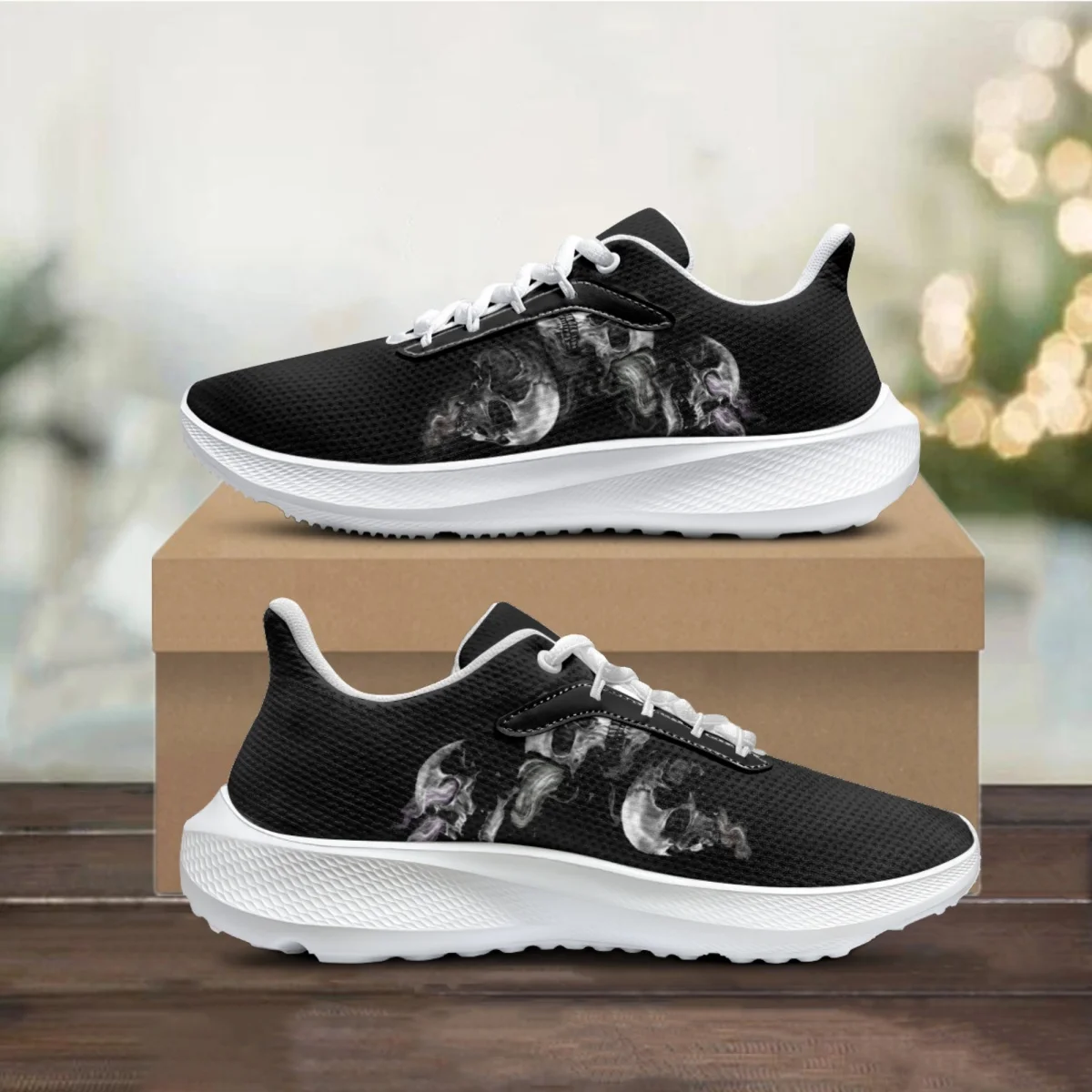 

Skull Black White Shoes Casual Summer Women Sneakers Damping Wear-resistant Lacing Footwear Comfortable Sport Vulcanized Shoes