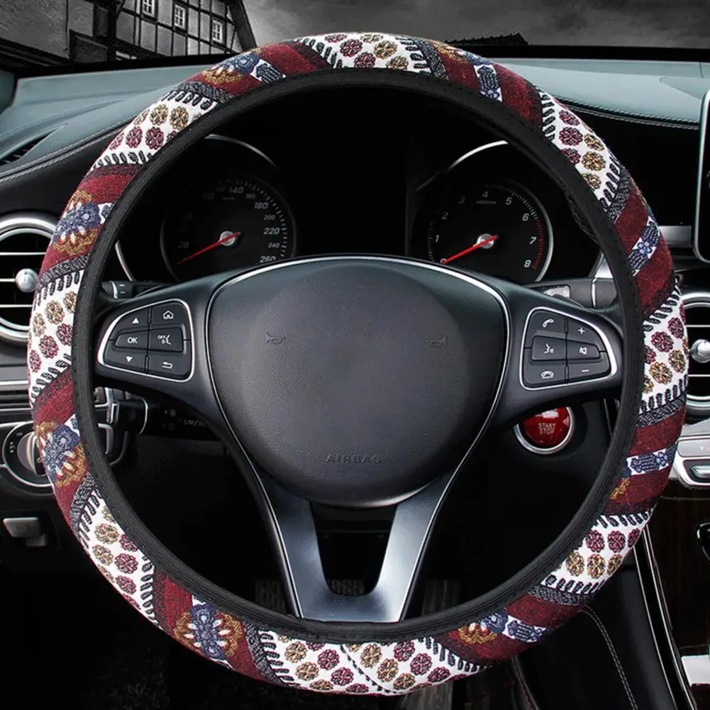 

Steering Wheel Protector Stylish All-season Good Hand Feeling Popular Ethnic Interior Steering Wheel Cover Auto Styling