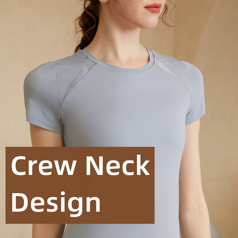 Summer Woman Back Mesh Short Sleeve Breathable Shirt Jersey Yoga Sports T Shirt Fitness Women's Gym Running Black Tops Tee