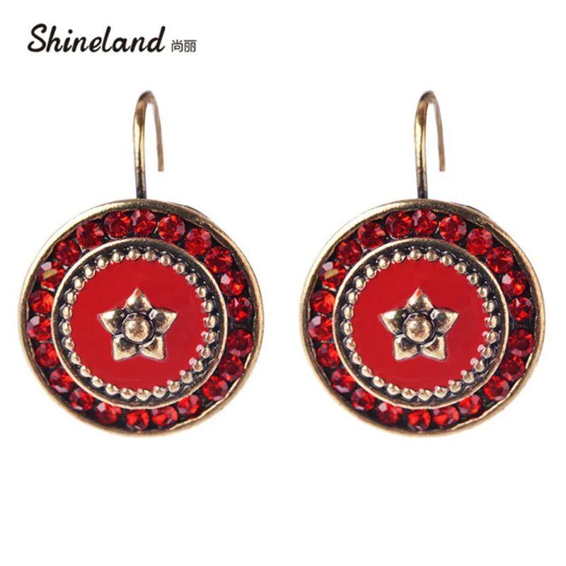 

Brinco Fashion Trendy- Charm Red Rhinestone Enamel Round&Flower Shape Classic Clip On Earrings Statement Jewelry Bijoux 2023