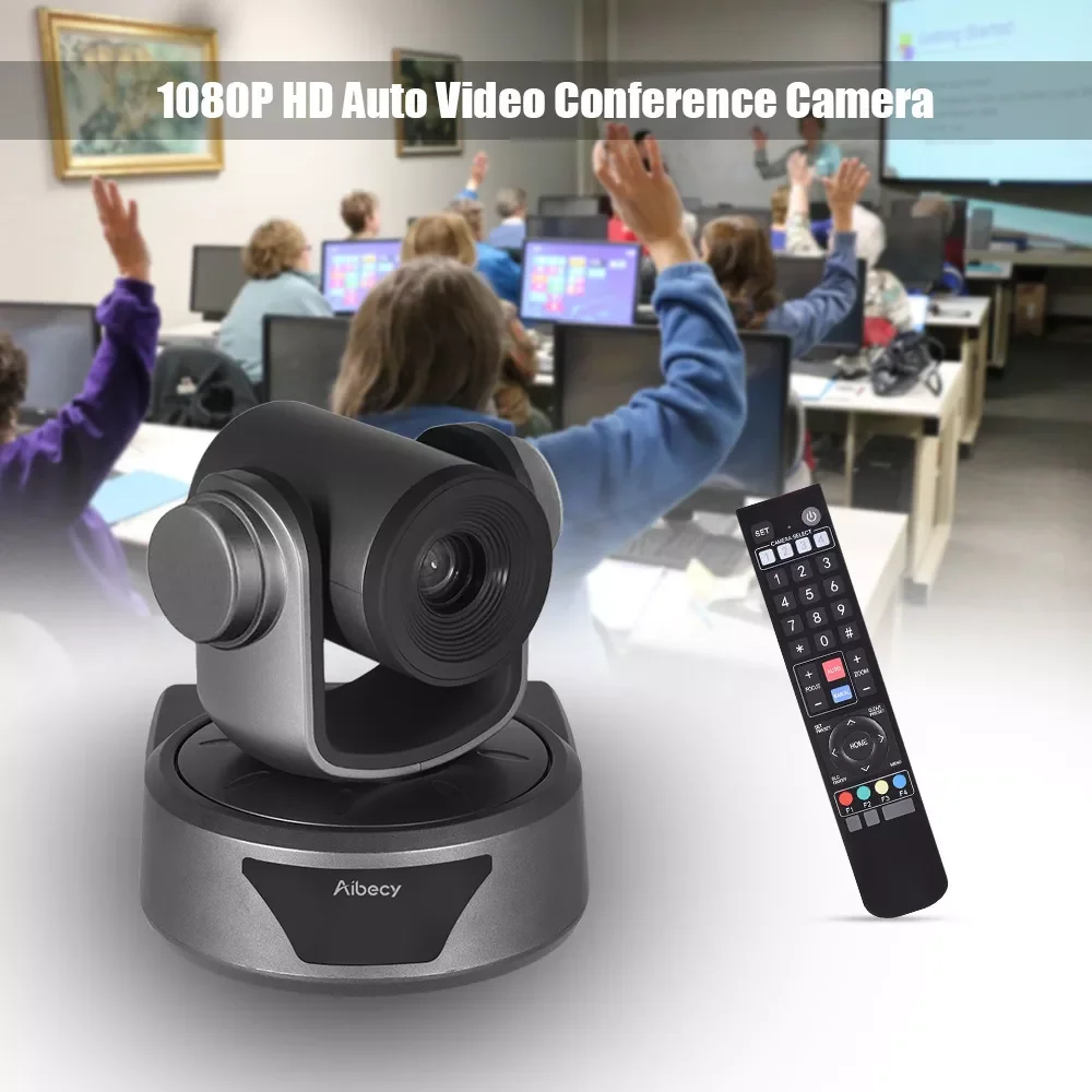 

2022 Aibecy HD Camera Video Conference Cam Full HD 1080P Auto Focus 20X Optical Zoom 2.0 USB Web Cable Remote Control for