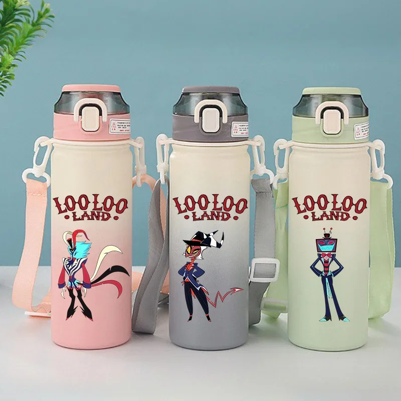 600ML Hazbin Hotel Cartoon Stainless Steel Insulated Cup Portable Drinking Water Bottle Outdoor Sports Leak Proof