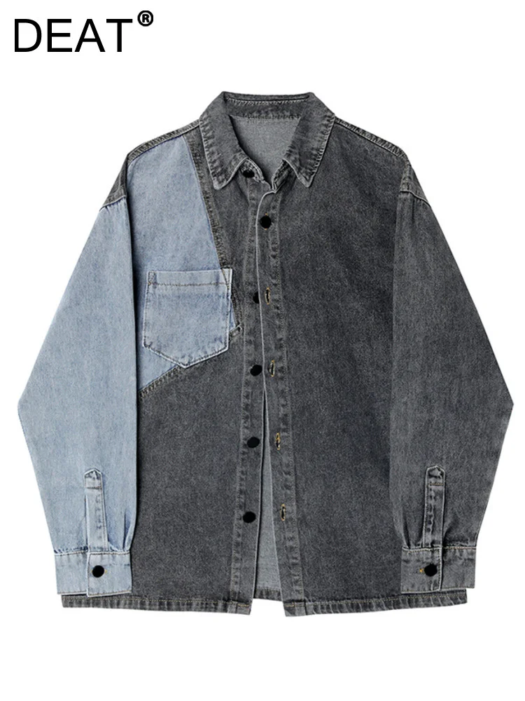 

Женская джинсовая куртка [DEAT], черная однобортная джинсовая куртка в стиле ретро с отложным воротником и длинным рукавом, в стиле пэчворк, ...