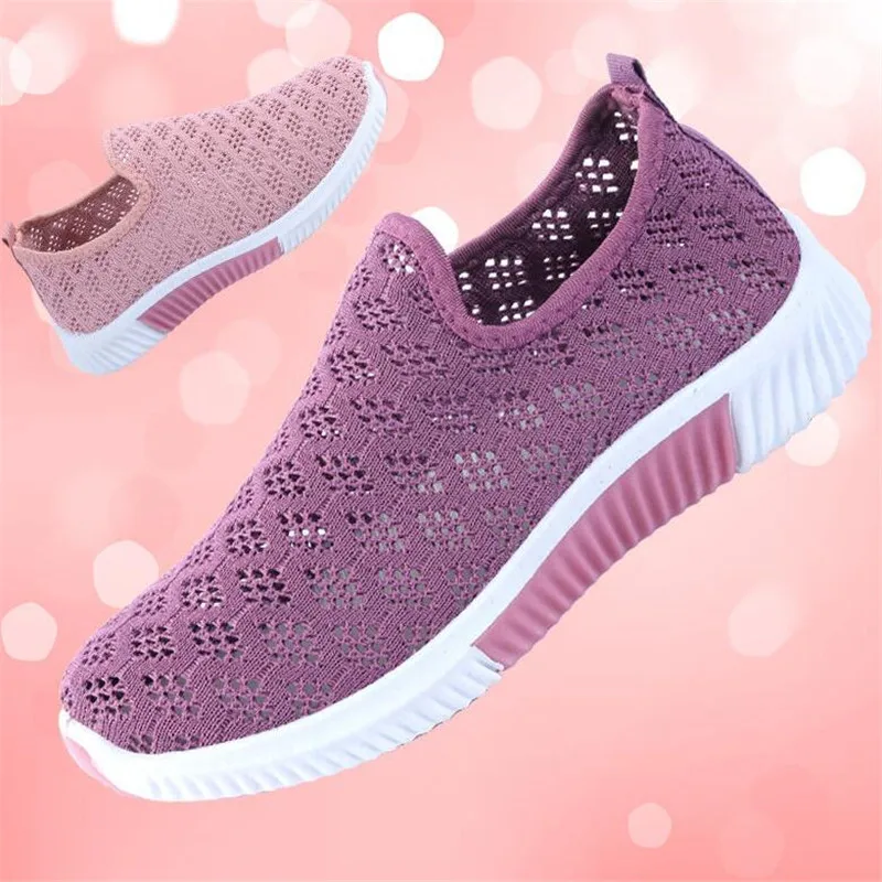 

2023 New Summer Korean Mesh Comfortable Women Shoes Breathable Hollow Sports Walking Sneakers Casual Flat Ladies Solid Shoes