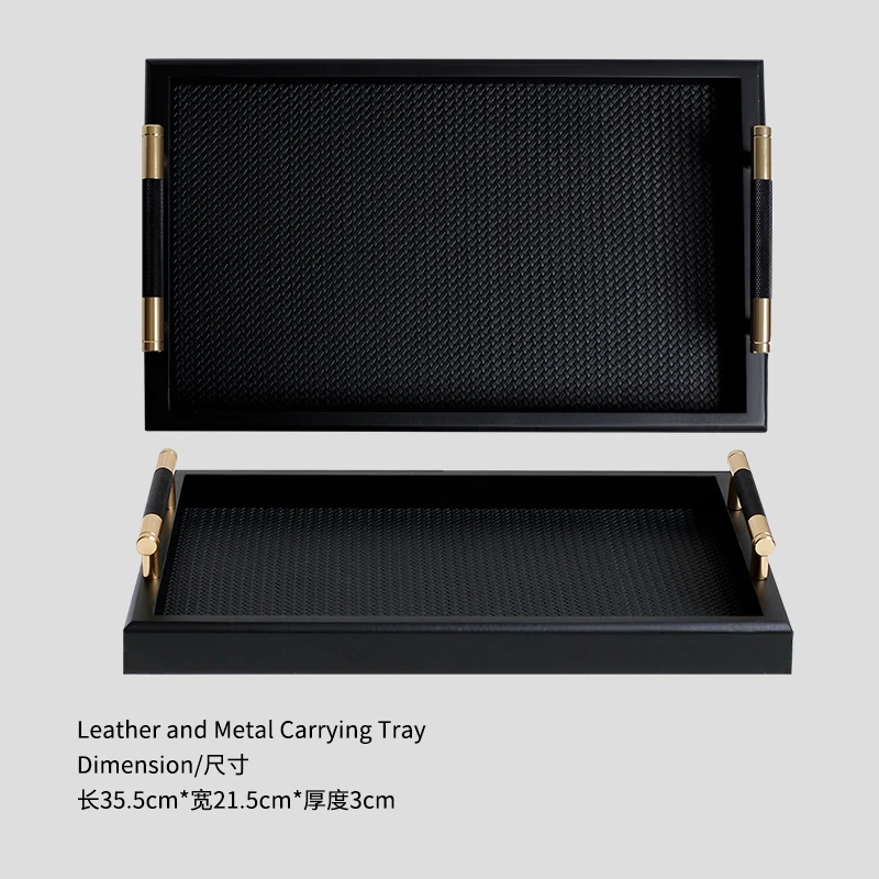 

Легкий роскошный прямоугольный поднос для ароматерапии с ручкой из черного золота, тканое кожаное украшение, подарочный орнамент