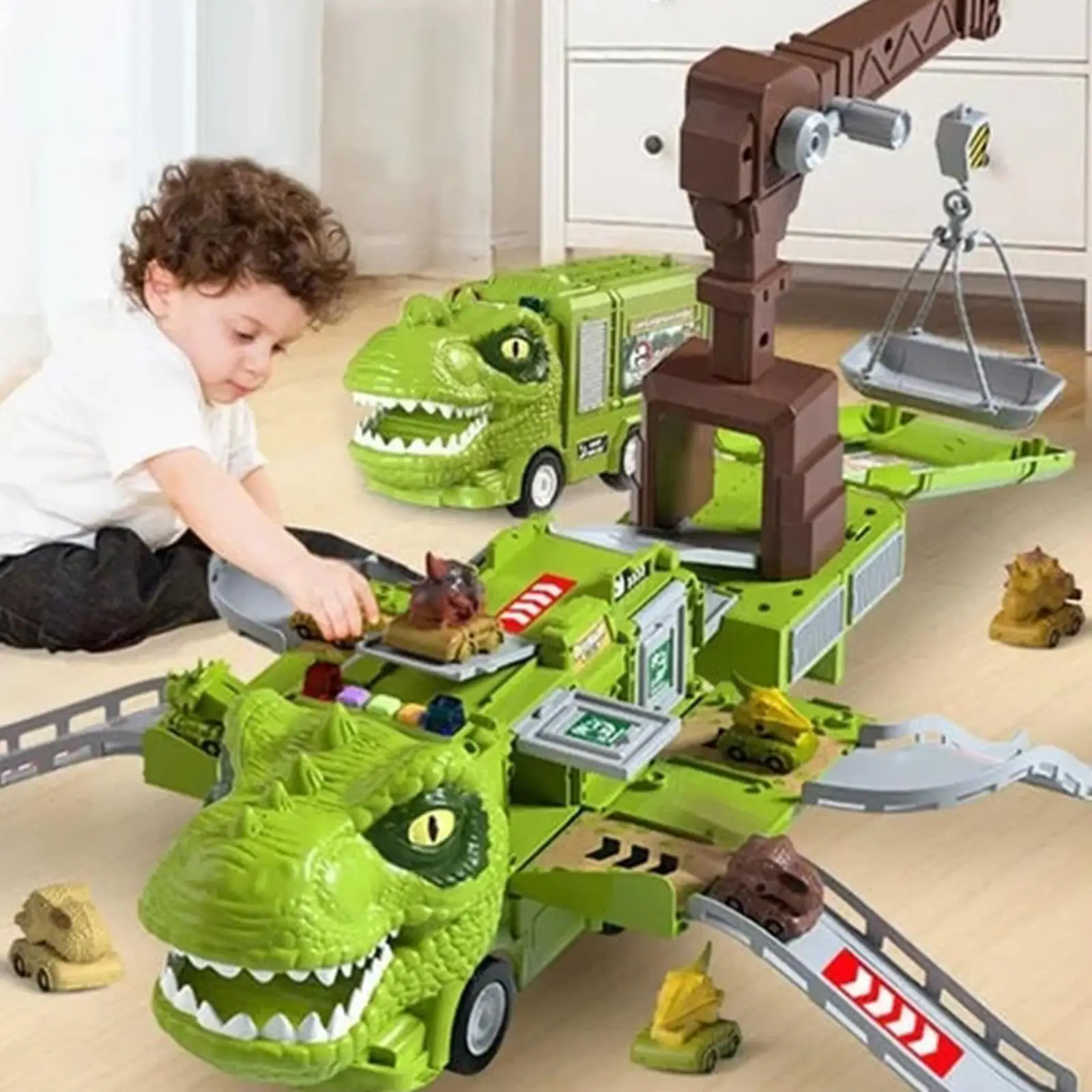 

Dinosaur Adventure Deformation Dino Track Car Tyrannosaurus Light Gifts 3+ Toys Rex Cool Kids Container Boys Music Transpor J5s6
