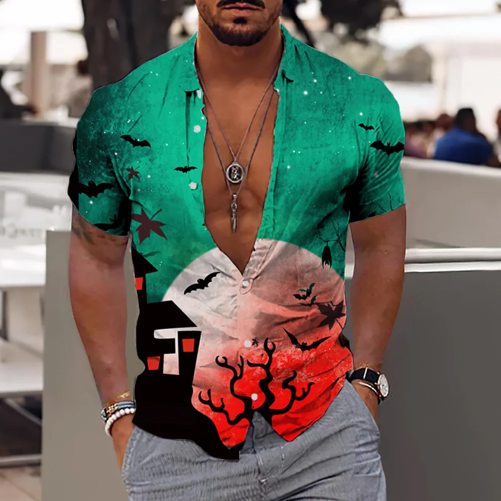 

Мужские рубашки с 3D рисунком на Хэллоуин, праздничная футболка с графическим рисунком, модная уличная одежда, Гавайские рубашки большого ра...