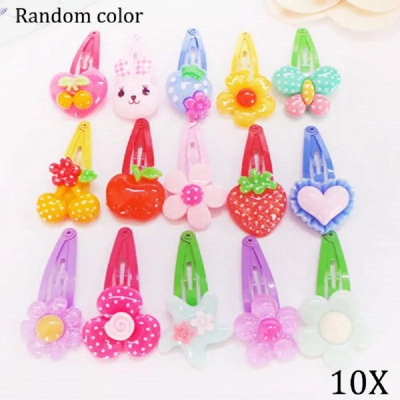

10PCS Mix Color Barrette Baby Hair Clip Cute Flower Solid Cartoon Handmade Resin Children Hairpin Girl Hair Clip Accessories