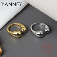 yanney silver color minimalist retro waterdrop open ring womens metal ball jewelry fashion all matches