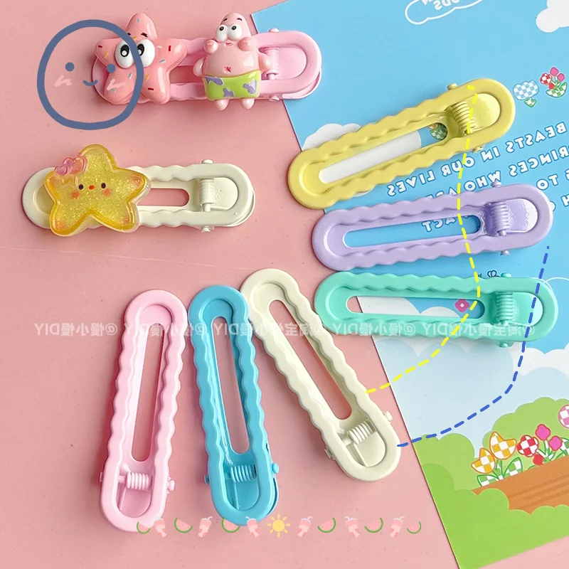 

9pcs Set Clip Large Bright Surface Electroplating Macaron Wave Electroplating Ins No Trace Round Duckbill Ins Wholesale Y2k Gift