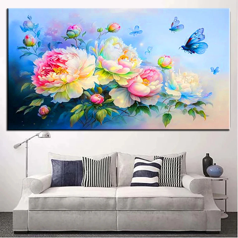 

Large Full Drills Mosaic Diamond Painting Cross Stitch Colorful wild Flower Peony Peacock Art 5D DIY Diamond Embroidery A452