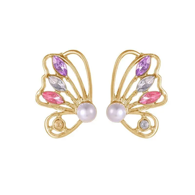 

Delicate Cubic Zirconia Crystal Gold Plated Butterfly Wing Stud Earrings Fashion Jewelry Navidad Gifts
