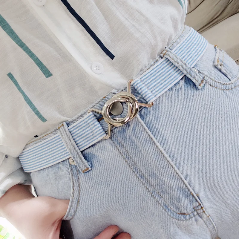 

Женский холщовый ремень в синюю и белую полоску, модные повседневные аксессуары для джинсов и одежды, готический эластичный пояс, корейский...