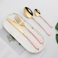 dinnerware set 4pcs set smooth pink handle gold cutlery set stainless steel tableware fork knife spoon set wedding flatware set
