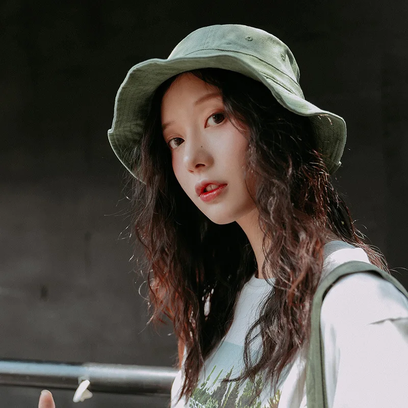 Зеленая шляпа ведра женская плоские шляпы на открытом воздухе спортивные хип-хоп кепка мужская пляжное лето мягкая рыболовная солнечная унисекс панама.