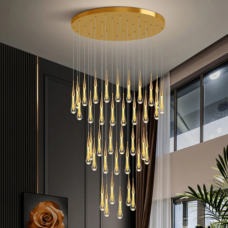 

2022 Modern Crystal Ceiling Lamp For Living Dining Room Staircase Lighting Loft Luxury Decor Chandelier Water Drops LED Fixture
