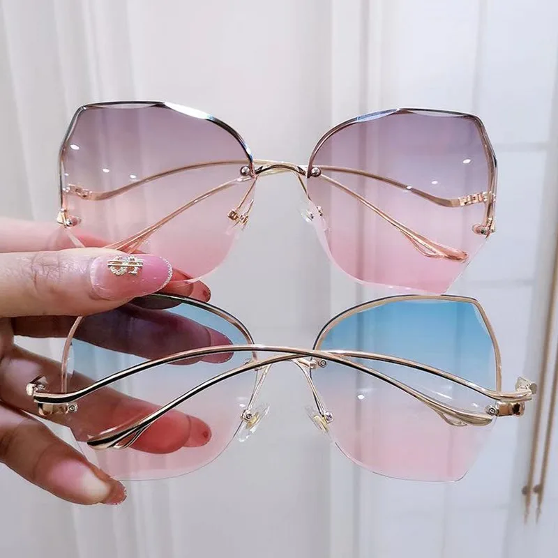 

2022 Fashion Graident Sunglasses Women's Ocean Water Cut Sun Glasses Metal Frame UV400 Vintage Fashion Rimless Eyeglasses