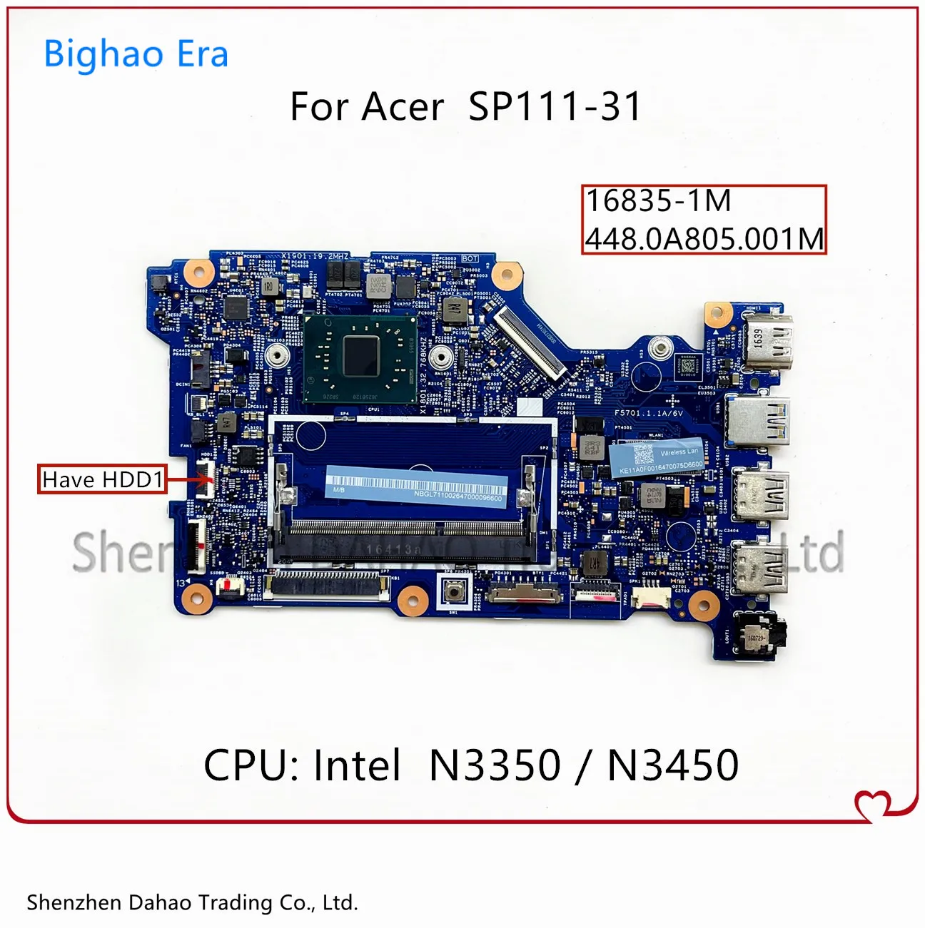 

Материнская плата для ноутбука Acer Spin1 с процессором N3350/N3450 448.0A805.001M 16835-1M, 100% полностью протестированная материнская плата