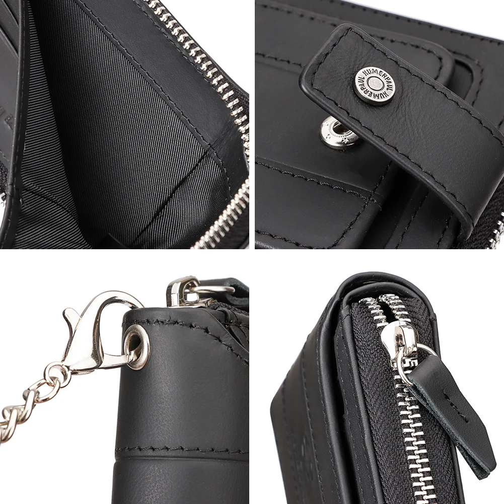 Мужской кошелек KAVIS из 100% натуральной кожи с цепочкой двойной складной на молнии