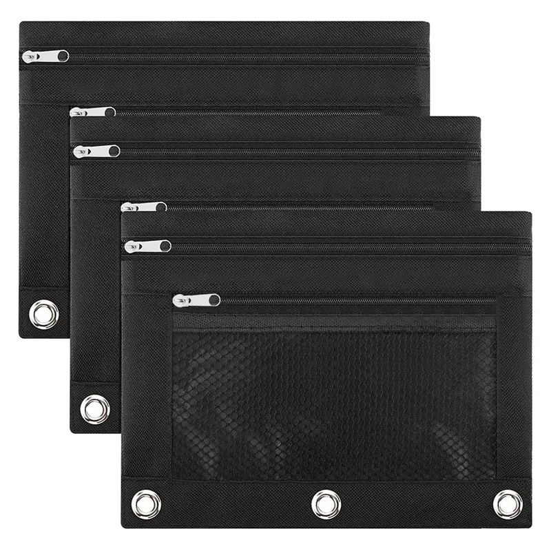 

Пенал тканевый на молнии с 3 отверстиями для канцелярских принадлежностей